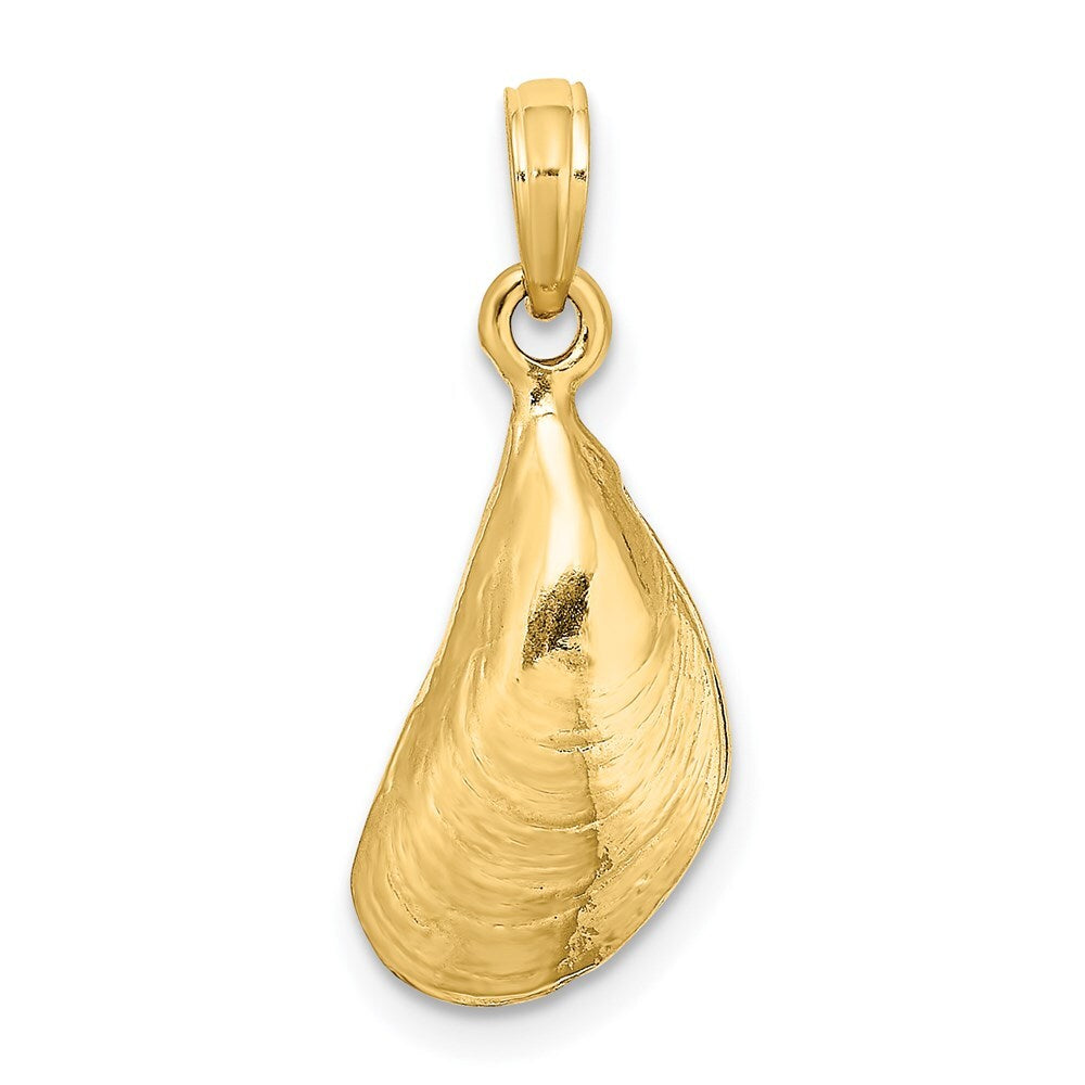 14k Yellow Gold 3-D Polished Mussel Shell Charm Pendant for Women