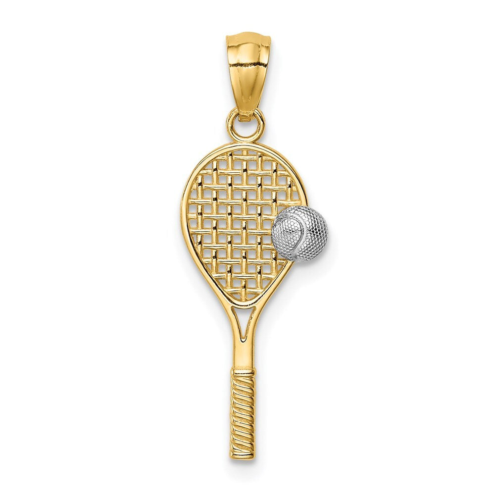 14k Yellow Gold White Rhodium Tennis Pendant for Women