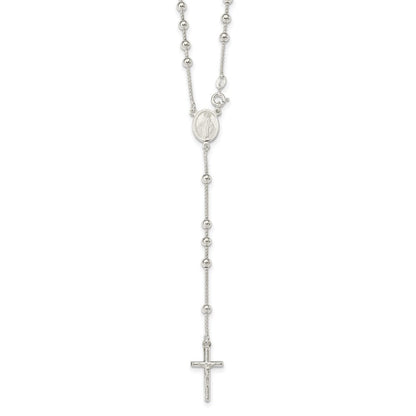 Sterling Silver Polished Bead Rosary 21 inch Necklace