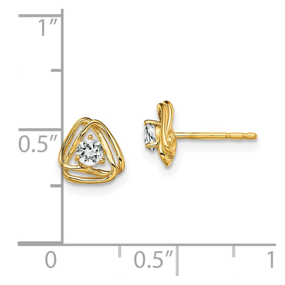 14k Yellow Gold White Topaz Stud Earrings Gift for Women