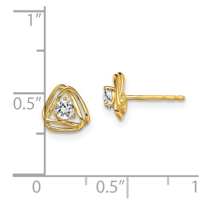 14k Yellow Gold White Topaz Stud Earrings Gift for Women
