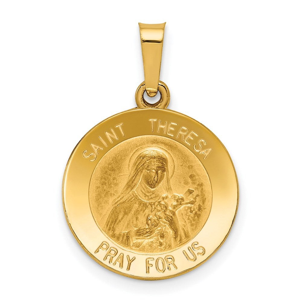 14k Yellow Gold Polished and Satin St Theresa Medal Hollow Pendant