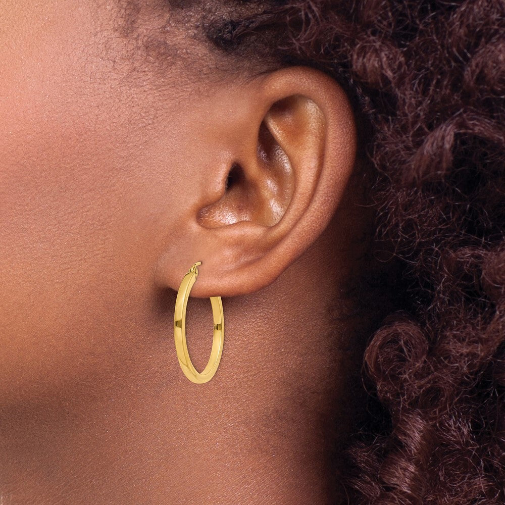 14k Yellow Gold 2mm Square Tube Hoop Earrings Gift for Women