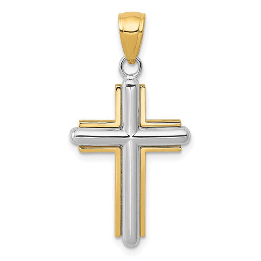 14k Two-tone Gold Cross Pendant for Women