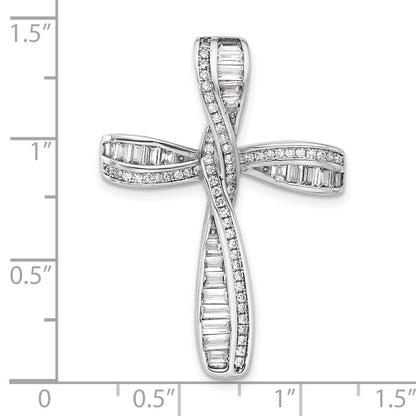 Sterling Silver Rhodium-plated Cubic Zirconia Cross Pendant Slide