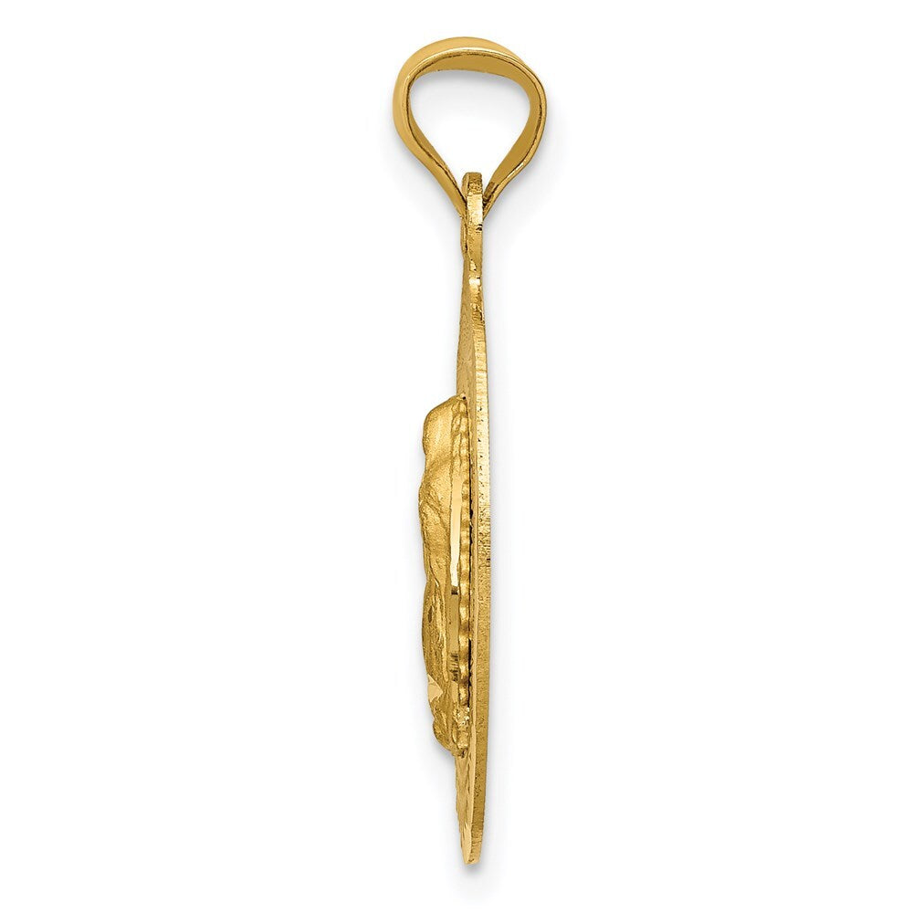 14k Yellow Gold Polished Diamond-Cut Lady Of Guadalupe Oval Pendant for Women