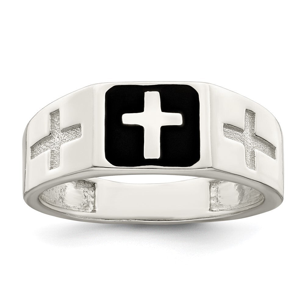 Sterling Silver Rhodium-plated Enameled Cross Ring Size 9