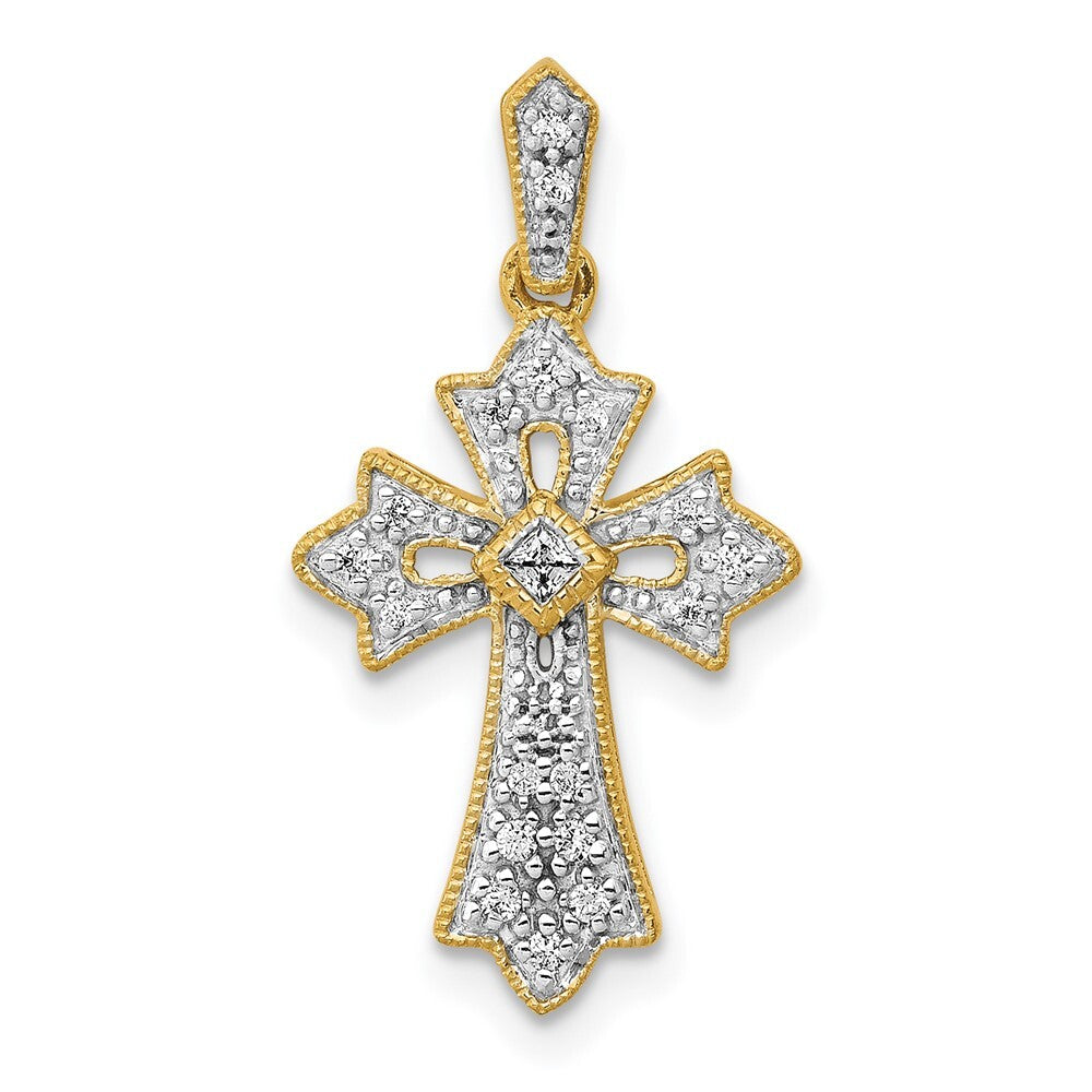 14k Yellow Gold 1/10ct. Diamond Fancy Cross Pendant for Women