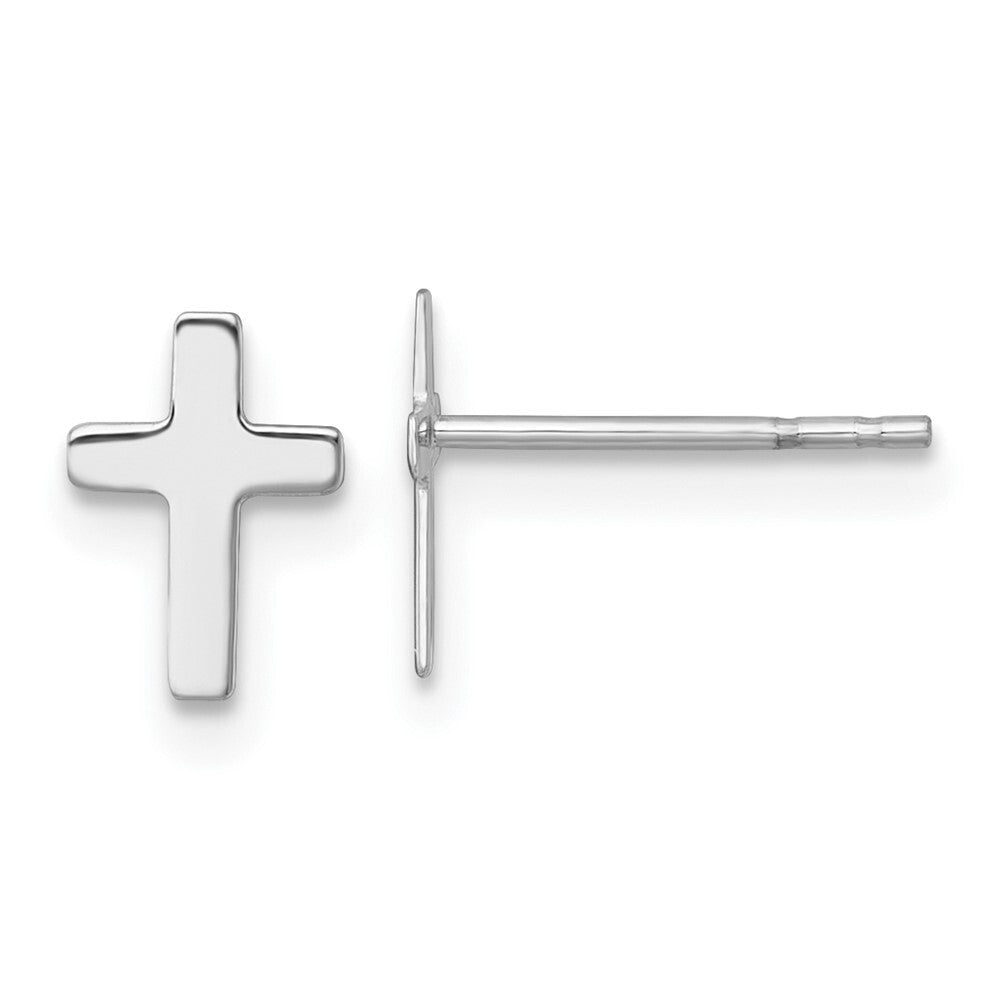 14k White Polished Latin Cross Stud Earrings Gift for Women