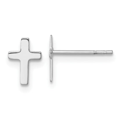 14k White Polished Latin Cross Stud Earrings Gift for Women