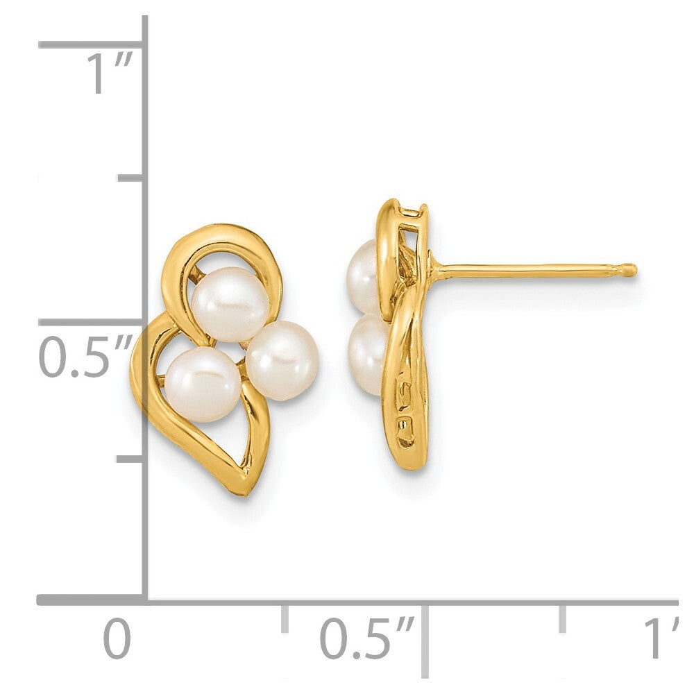 14k Yellow Gold 3-4mm White Button Freshwater Cultured Pearl Stud Earrings