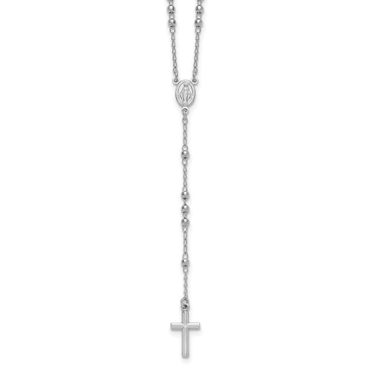 Sterling Silver Rhodium-plated Beaded 17" with 1.5" extender Rosary Necklace