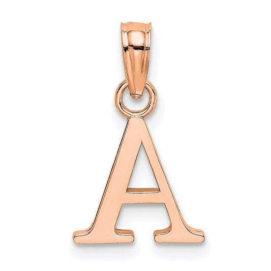 14K Rose Gold Polished Block Letter A Initial Pendant