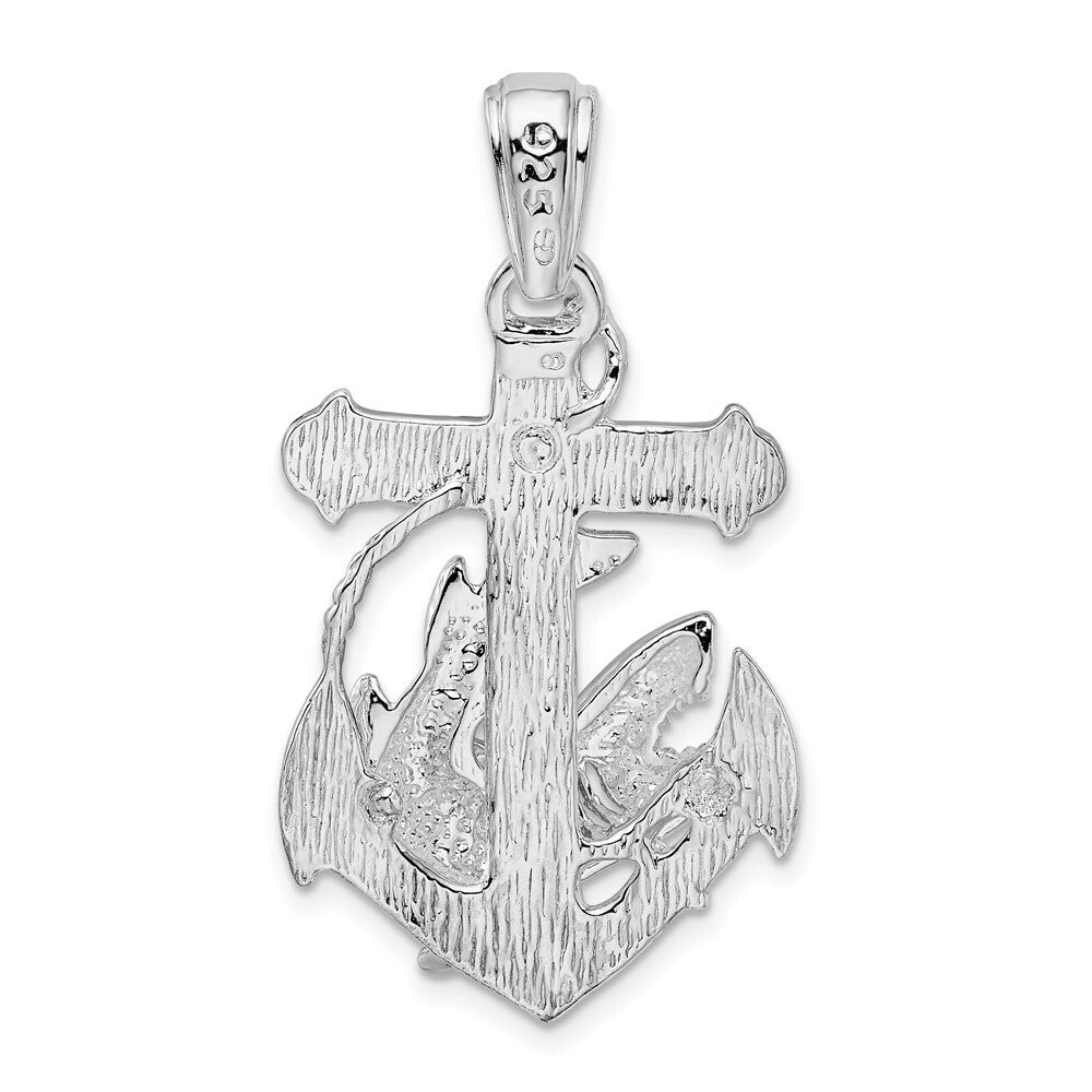 Sterling Silver Rhodium-Plated Polished Anchor with Shark Pendant