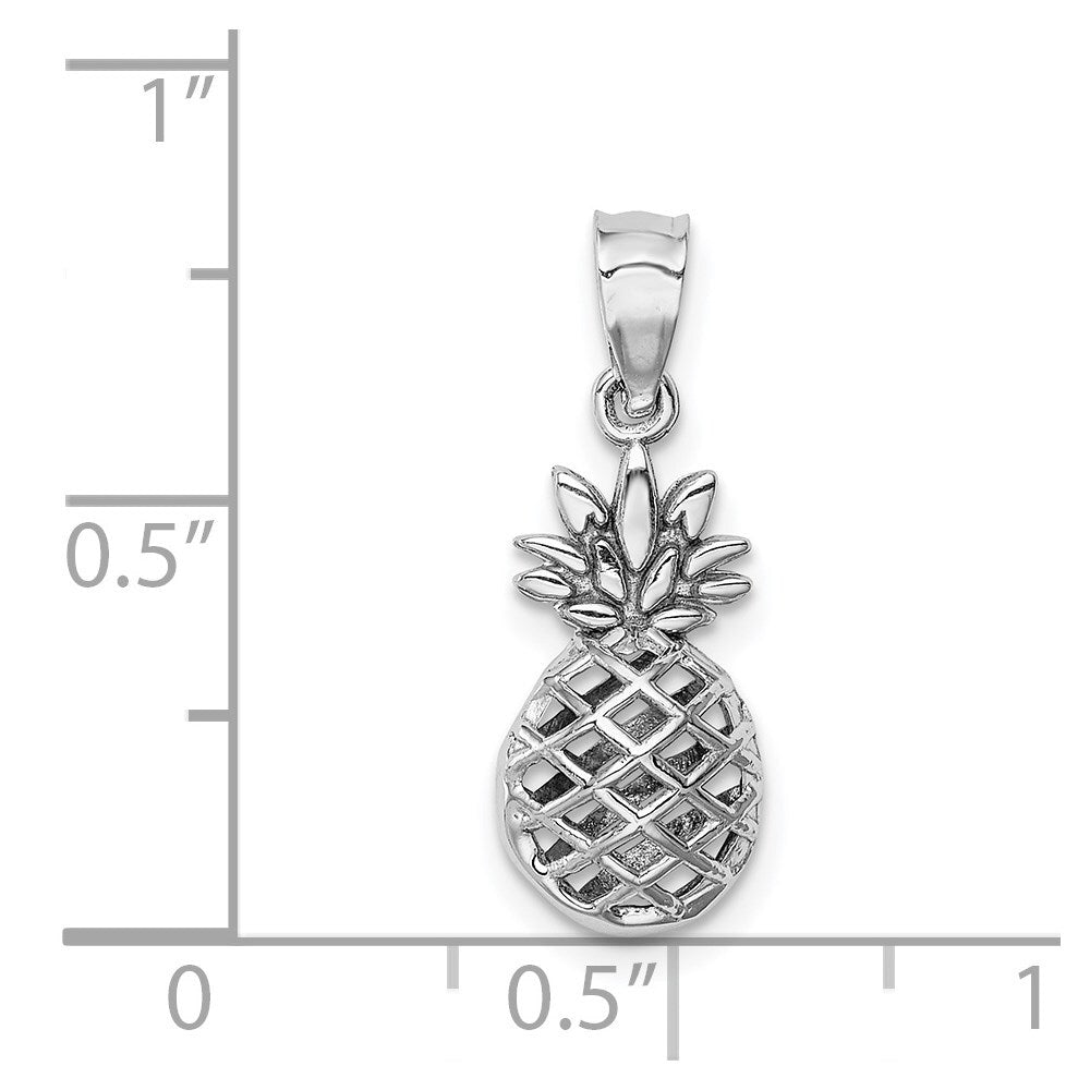 14k White Gold White Polished 3D Pineapple Pendant for Women