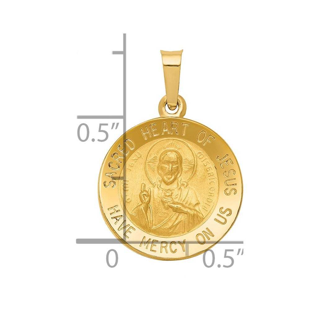 14k Yellow Gold Polished and Satin Sacred Heart of Jesus Medal Hollow Pendant