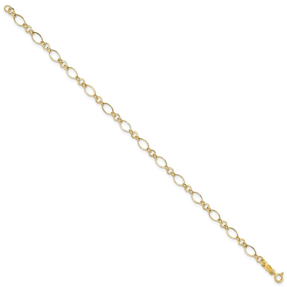 14k Yellow Gold Polished 3mm Fancy Oval and Round Link 7.25 inch Bracelet