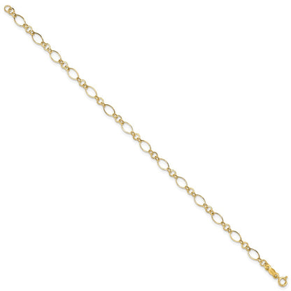 14k Yellow Gold Polished 3mm Fancy Oval and Round Link 7.25 inch Bracelet