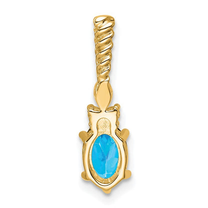 14k Yellow Gold Polished Diamond and Blue Topaz Twisted Chain Slide