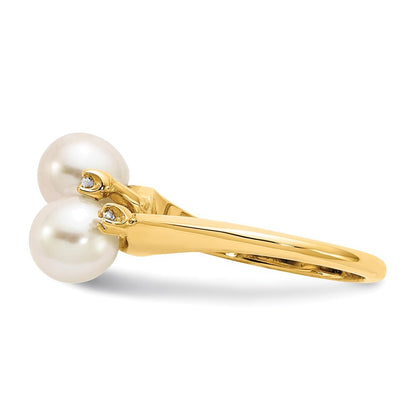 14K Yellow Gold 6mm FW Cultured Pearl AA Diamond ring