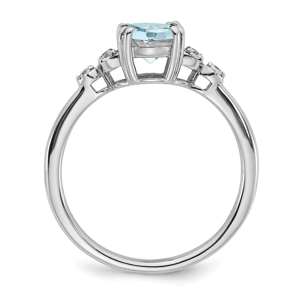 Sterling Silver Rhodium-plated Aquamarine and Diamond Ring Size 6