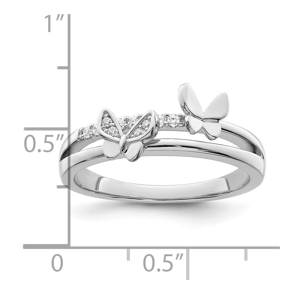 Sterling Silver Rhodium plated CZ Butterflies Ring Size 6