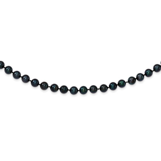 14k White Gold 6-7mm Black Round Akoya Saltwater Cultured Pearl 16 inch Necklace