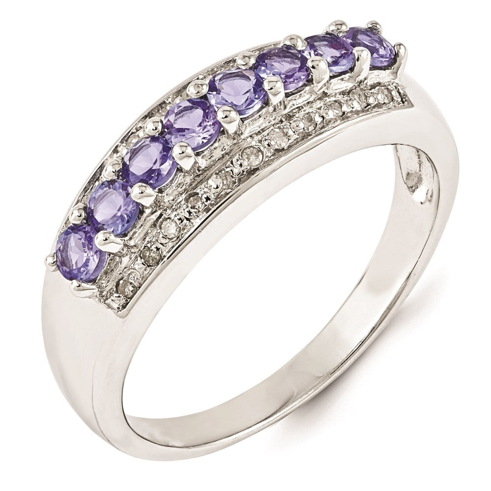 Sterling Silver Rhodium Tanzanite & Diamond Ring Size 6