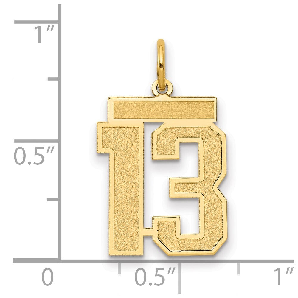 14k Yellow Gold Medium Satin Number 13 Charm Pendant for Women