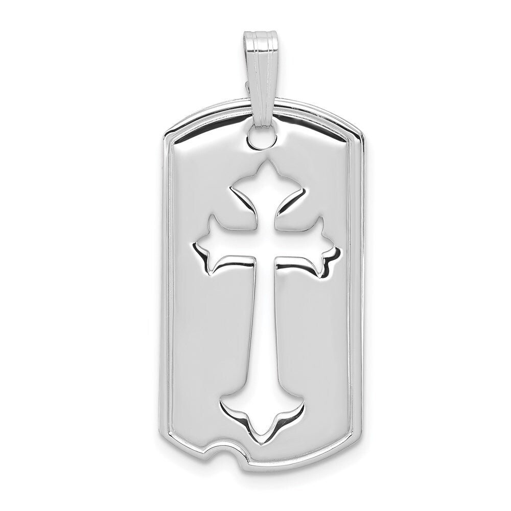 Sterling Silver Rhodium-plated Polished Dog Tag Cut out Cross Pendant