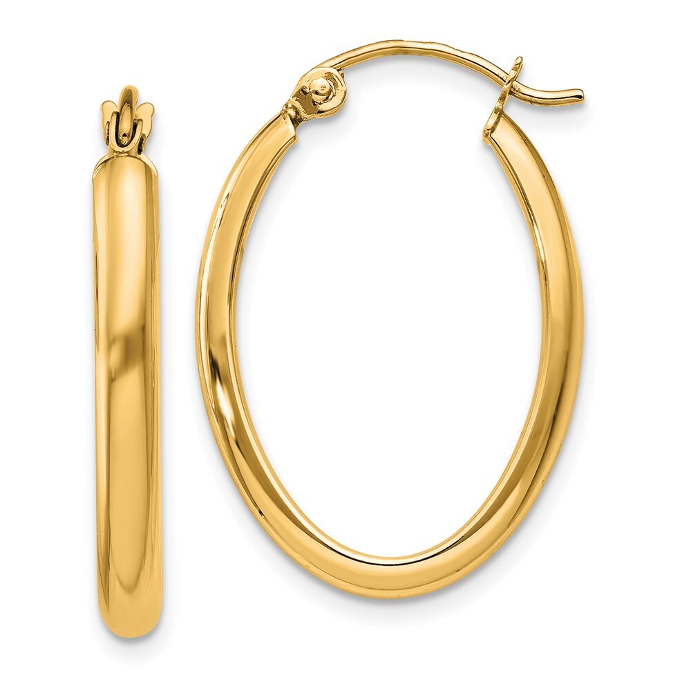 14k Yellow Gold Polished 2.75mm Oval Tube Hoop Earrings Gift for Women