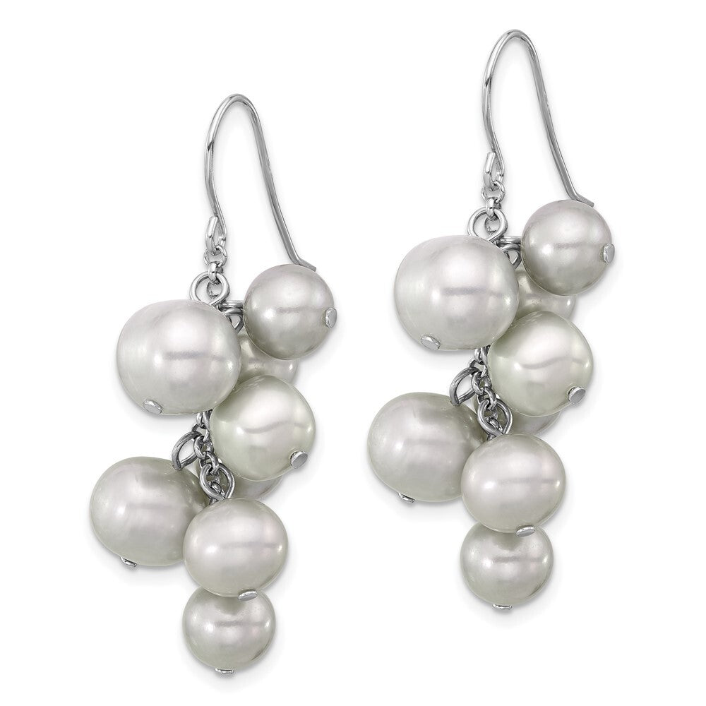 Sterling Silver 6-10mm Grey Near-Round Freshwater Cultured Pearl Dangle Earrings