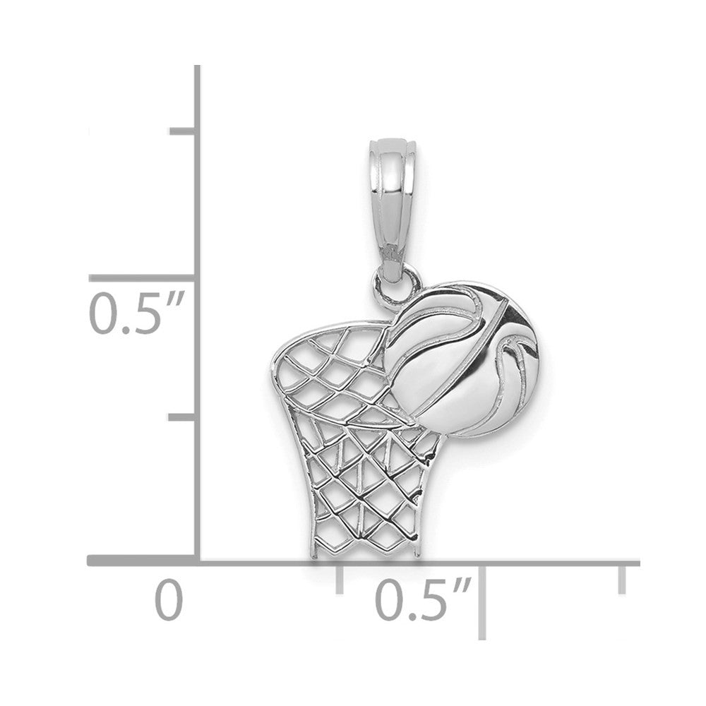 14k White Gold Basketball Hoop And Ball Pendant