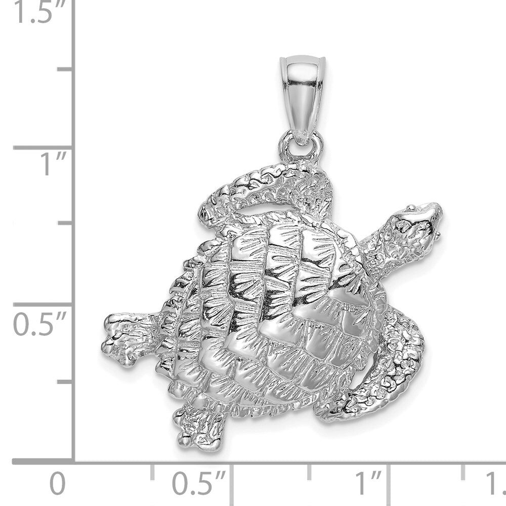 14k White Gold Textured Sea Turtle Charm Pendant for Women