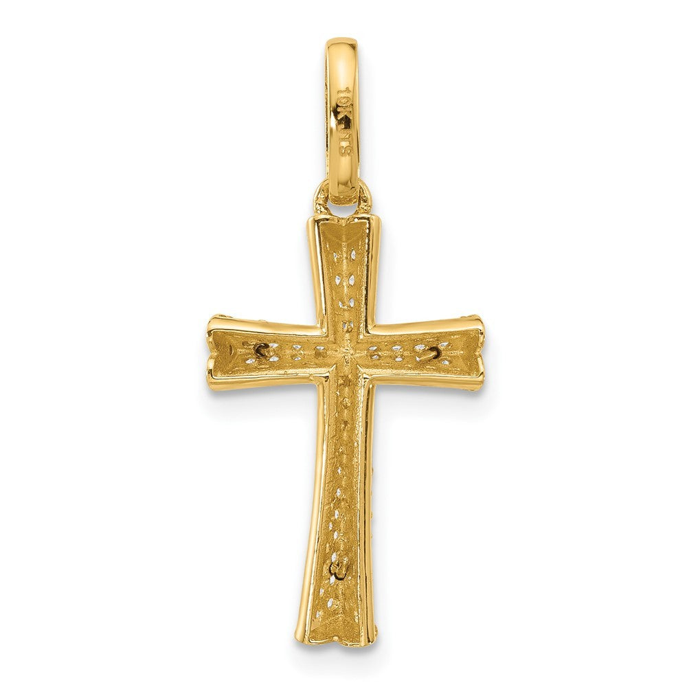 14K Two-Tone Gold Polished Cubic Zirconia Crucifix with Heart Ends Pendant