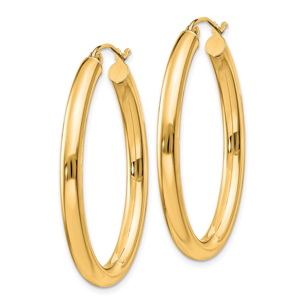 14k Yellow Gold Polished 3.5mm Oval Tube Hoop Earrings
