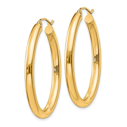 14k Yellow Gold Polished 3.5mm Oval Tube Hoop Earrings