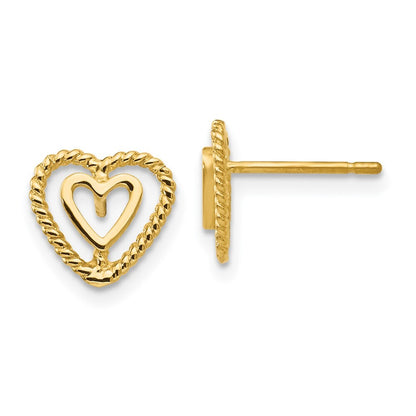 14k Yellow Gold Heart Stud Earrings Gift for Women