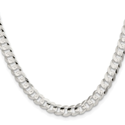 Sterling Silver Rhodium-plated 6.75mm Concave Beveled Curb Chain