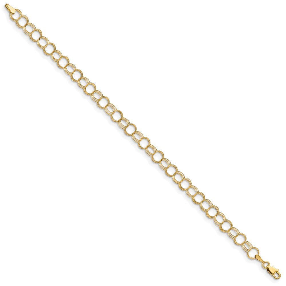 14k Yellow Gold 6mm Solid Triple Link 7 inch Charm Bracelet