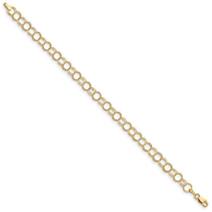 14k Yellow Gold 6mm Solid Triple Link 7 inch Charm Bracelet