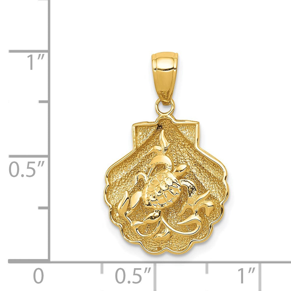 14k Yellow Gold Sea Turtle in a Shell Pendant for Women
