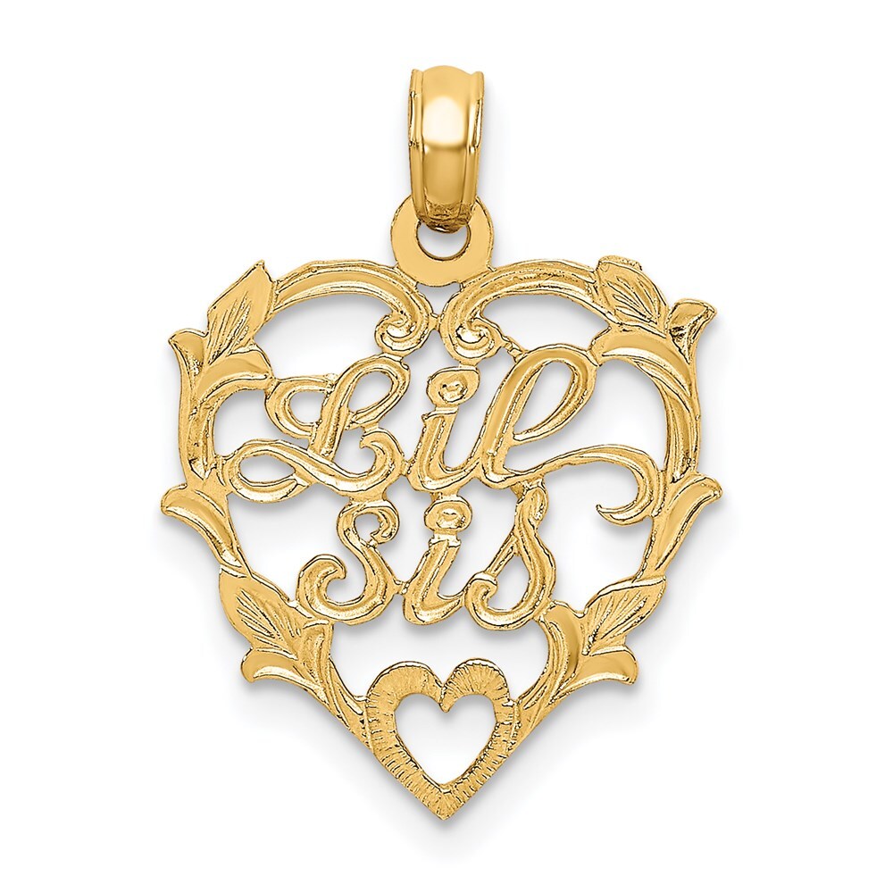 14k Yellow Gold LIL SIS in Heart Charm Pendant for Women