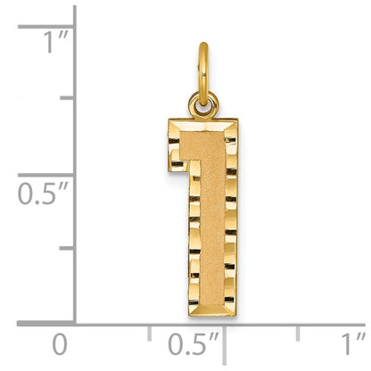 14k Yellow Gold Large Brushed Diamond-cut Number 1 Charm Pendant for Women