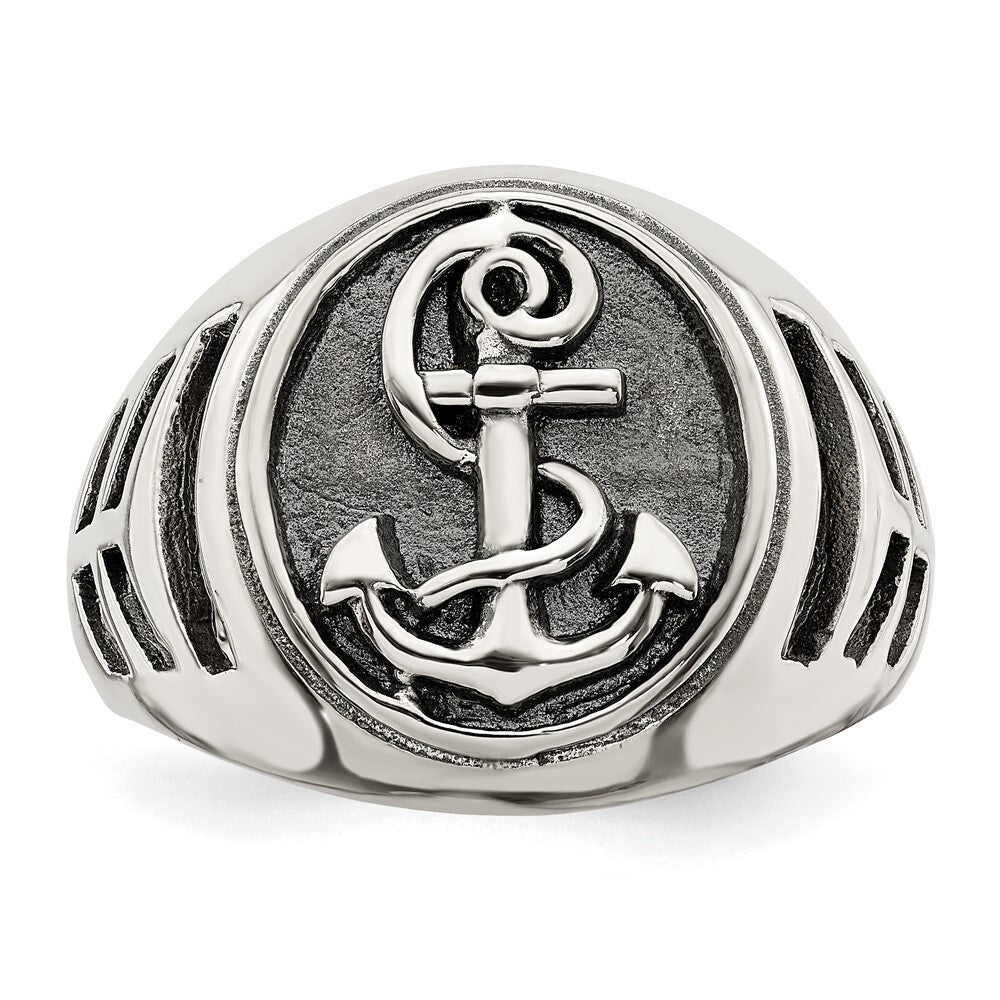 Sterling Silver Antiqued Anchor Ring Size 9