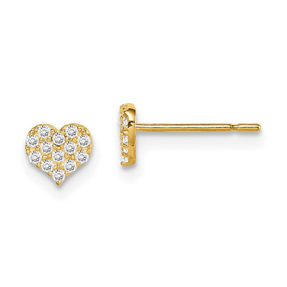 14k Yellow Gold Cubic Zirconia Heart Stud Earrings Gift for Women