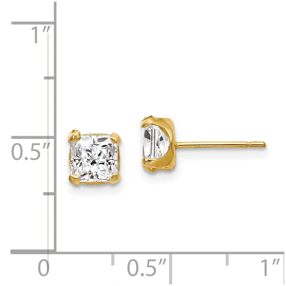 14k Yellow Gold 5mm Square Cubic Zirconia Stud Earrings Gift for Women