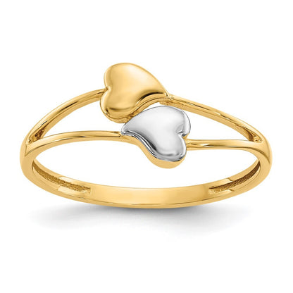 14K Yellow Gold with Rhodium Double Heart Ring