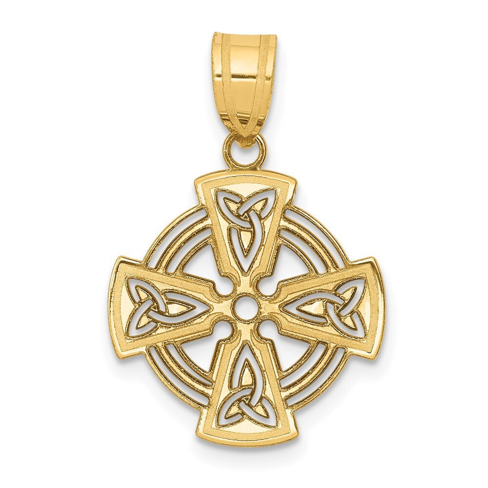 14k Yellow Gold Laser Cut Celtic Cross Charm Pendant for Women