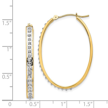 14k Yellow Gold Diamond Fascination Oval Hinged Hoop Earrings